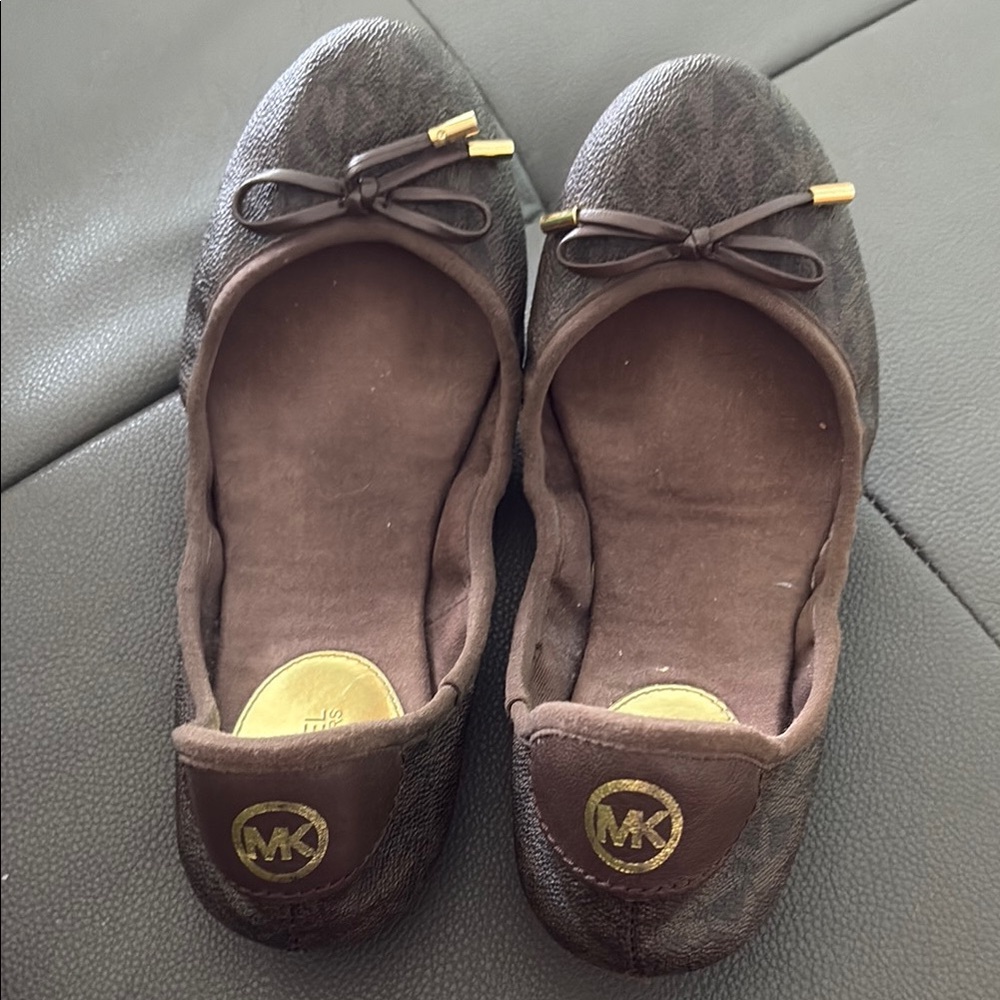 Michael Kors Brown Flats with Gold Accents